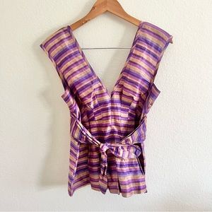 Tracy Reese NY Purple Gold Metallic Striped Top Sz 6
